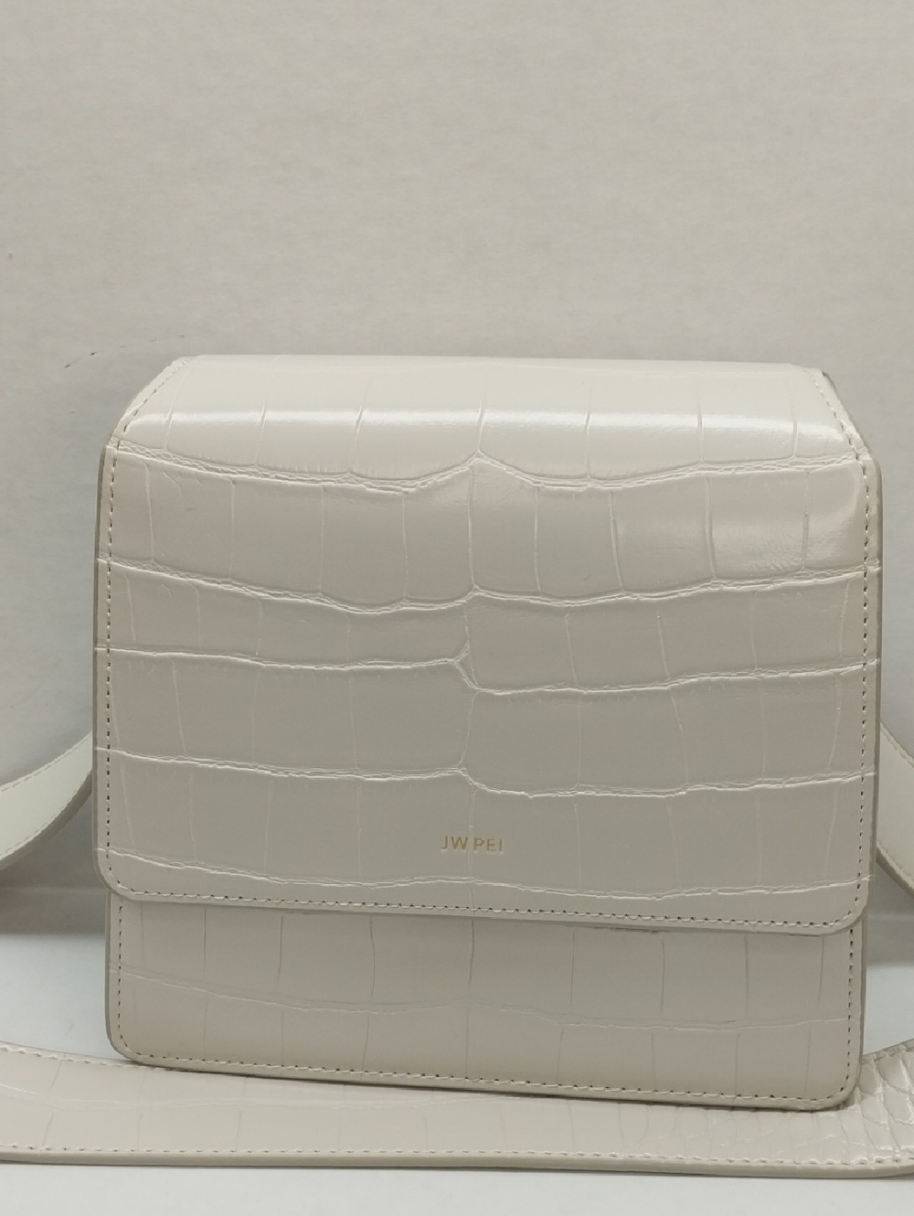 JW PEI Cream Croc-Embossed Square Crossbody Bag